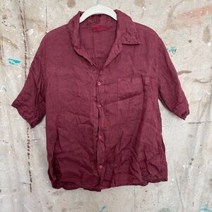 CP Shades Linen Short Sleeve Button Up Blouse